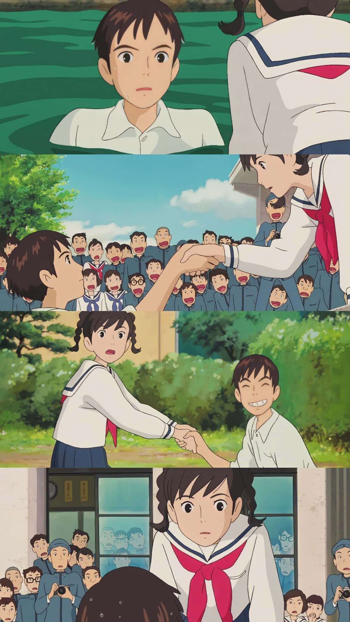 Umi Matsuzaki, school uniforms, heartfelt handshake, Full HD Phone Wallpaper