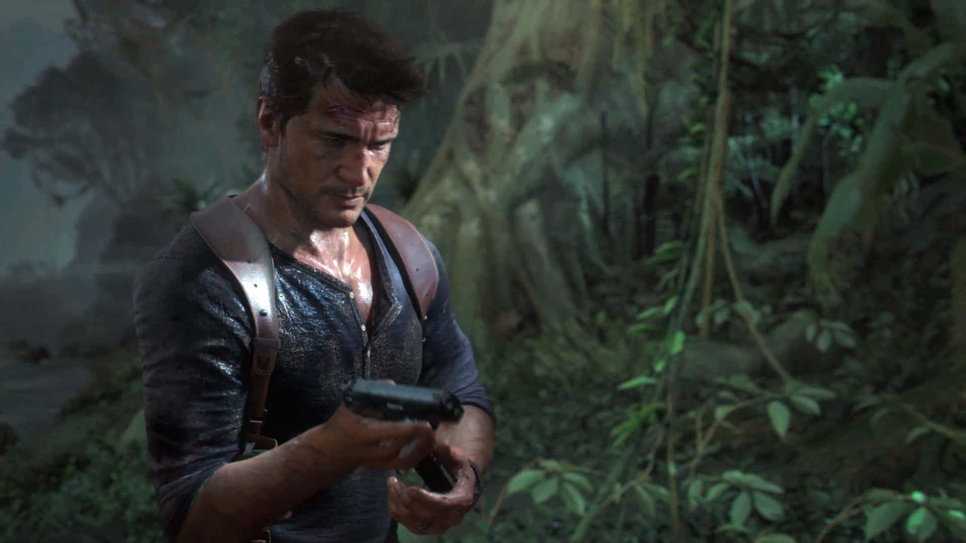 Uncharted 4, rugged man, bloody face, Full HD Desktop Wallpaper