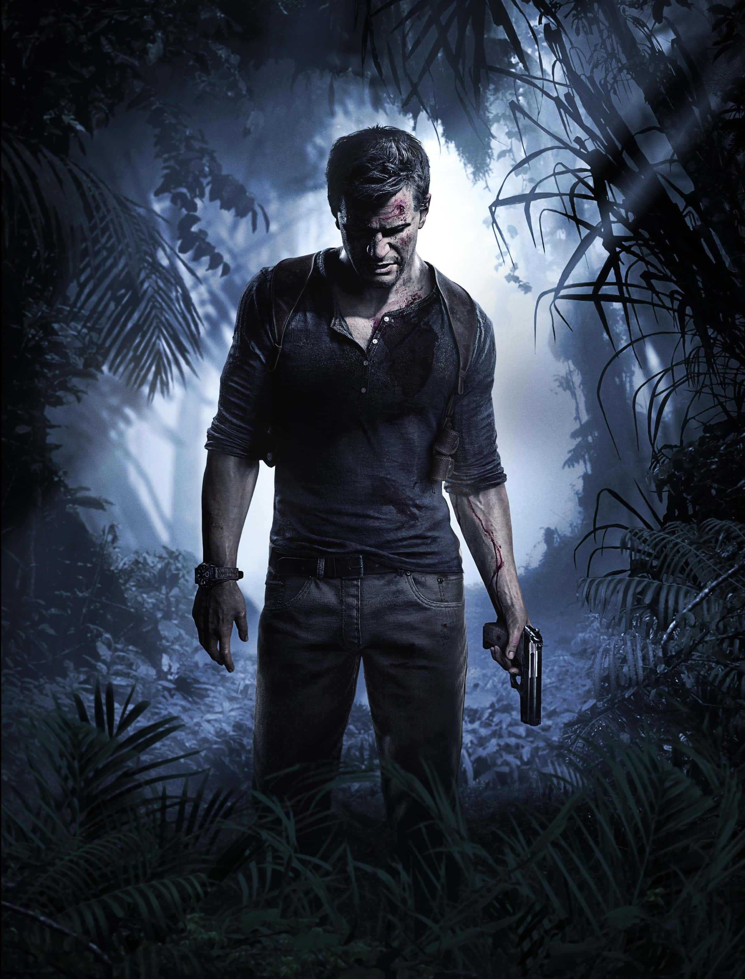 Uncharted 4, jungle, eerie blue light, 2K Phone Wallpaper