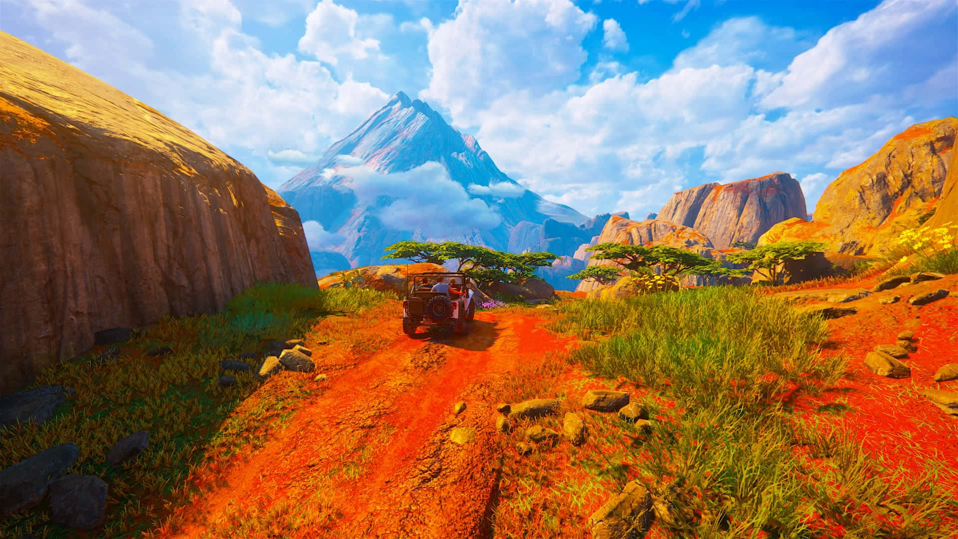 Uncharted 4, red car, desert, Full HD Desktop Wallpaper