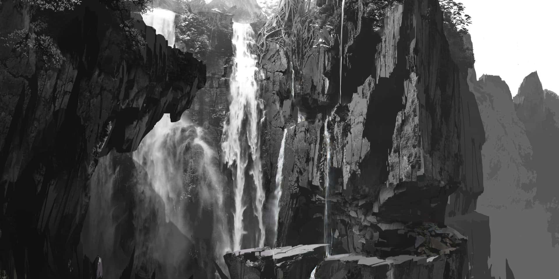 Uncharted 4, waterfall, rugged cliffs, Full HD Desktop Wallpaper