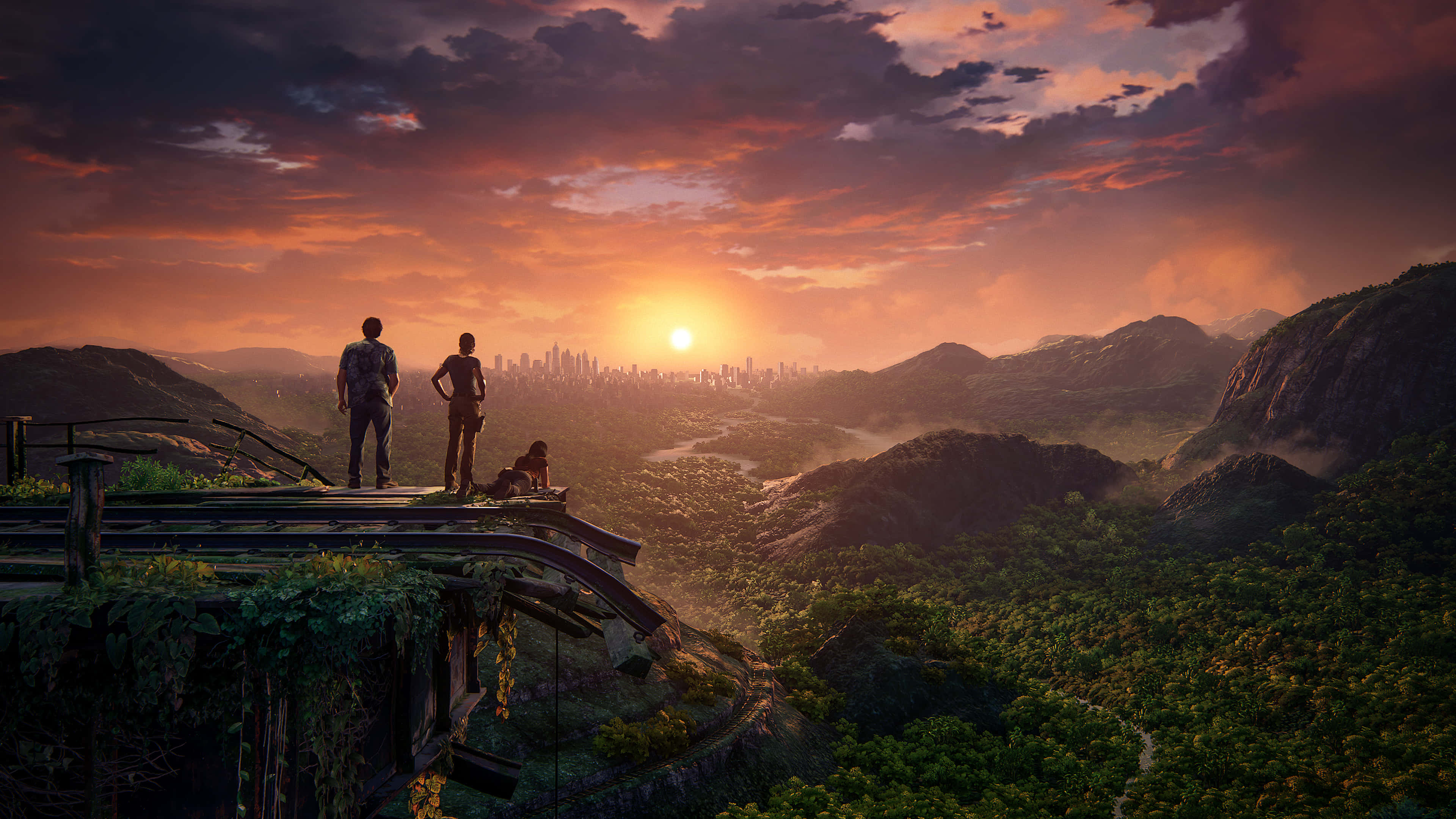 Uncharted 4, cliff, city, 4K Desktop Wallpaper