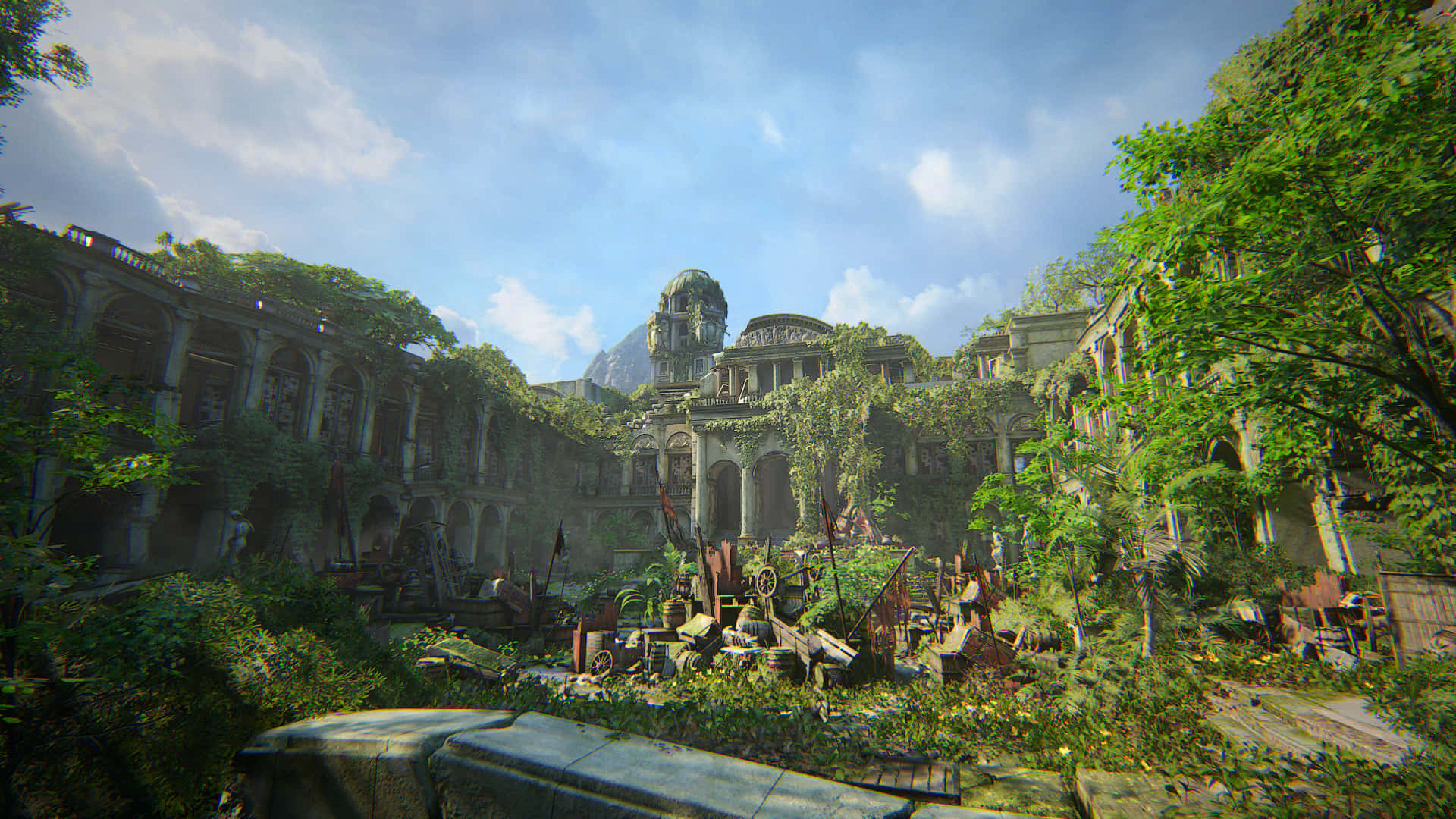 Uncharted 4, Sunlit ruins, lush greenery, Full HD Desktop Wallpaper