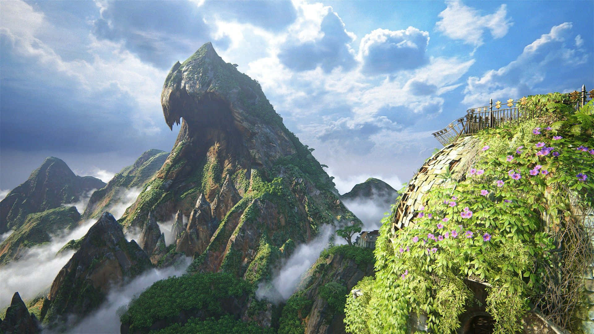Uncharted 4, mountain peak, misty clouds, Full HD Desktop Wallpaper