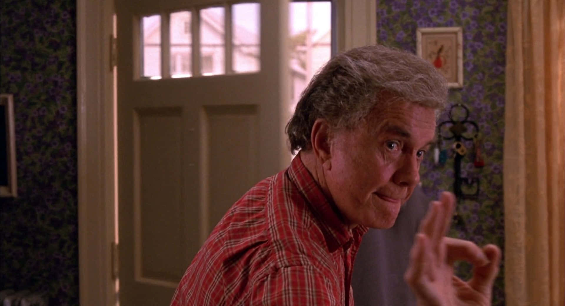 Uncle Ben, red plaid shirt, purple floral wallpaper, Full HD Desktop Wallpaper