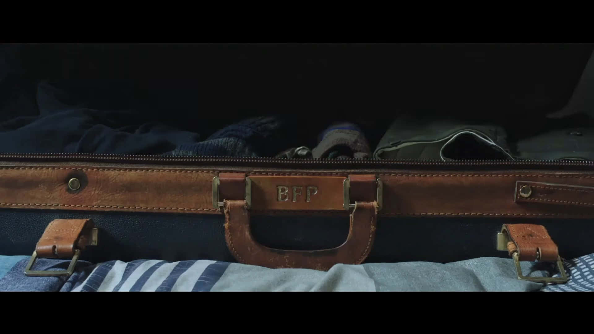 Uncle Ben, vintage brown leather suitcase, initials BFP, Full HD Desktop Wallpaper