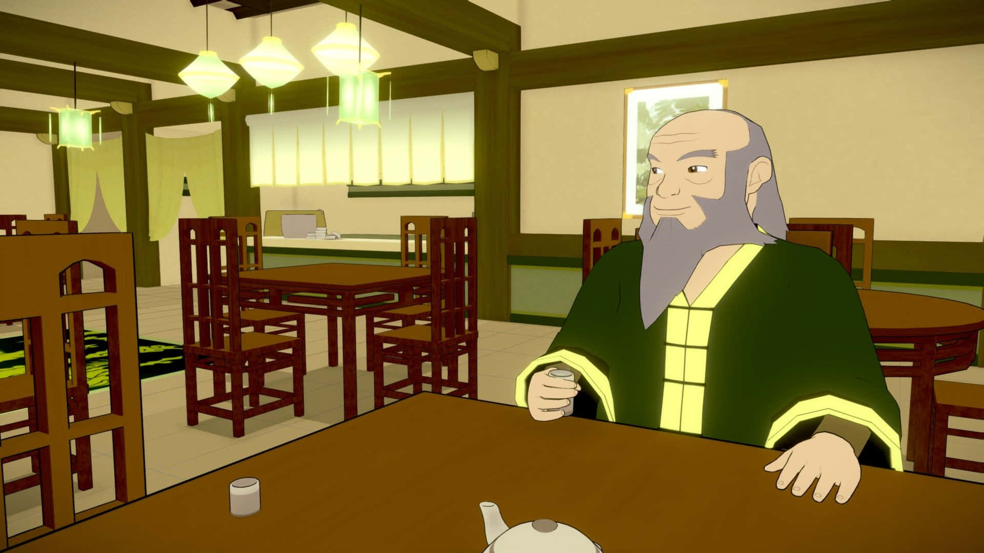 Uncle Iroh, green robes, tea, Full HD Desktop Wallpaper