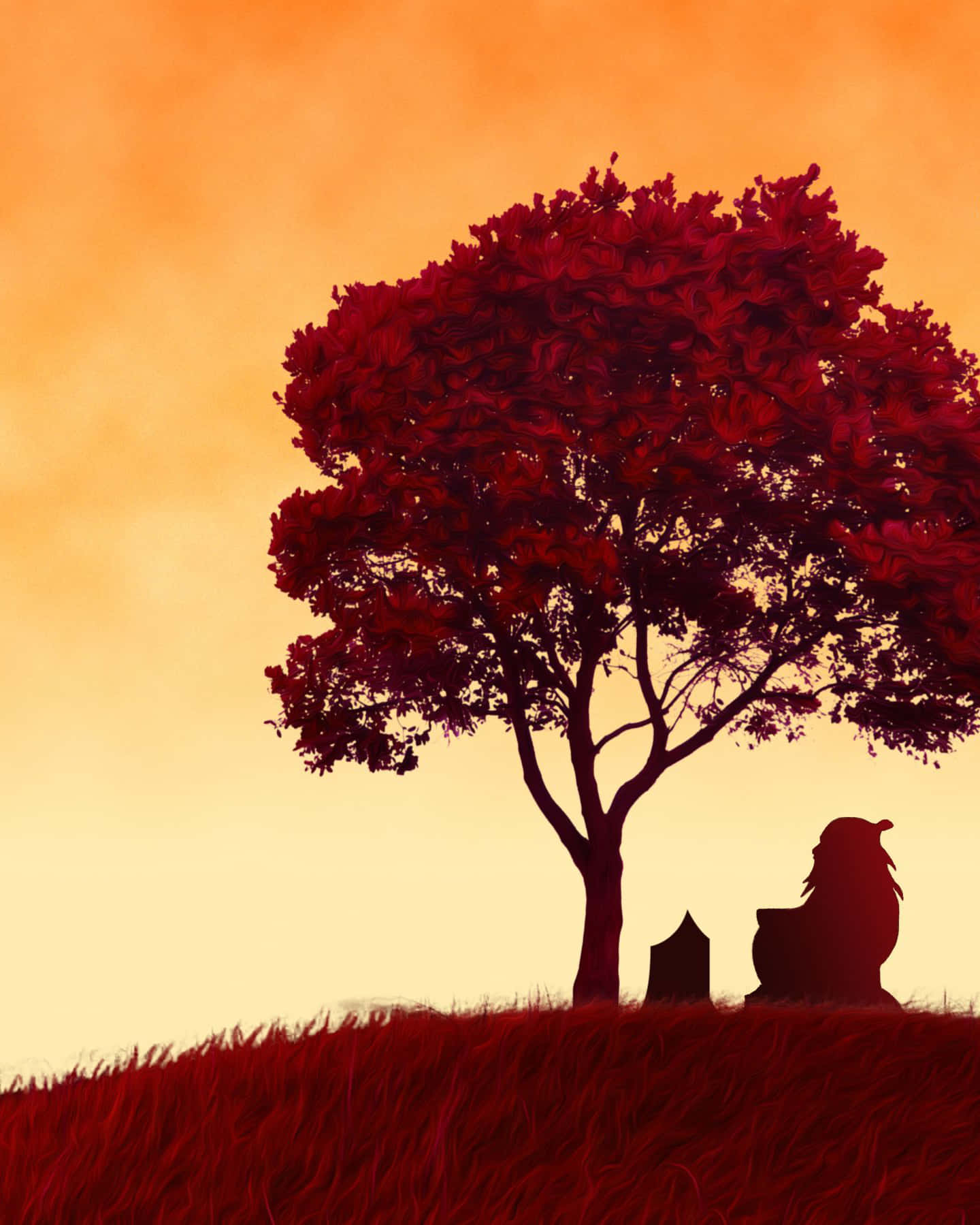 Uncle Iroh, red tree, warm orange sky, HD Phone Wallpaper