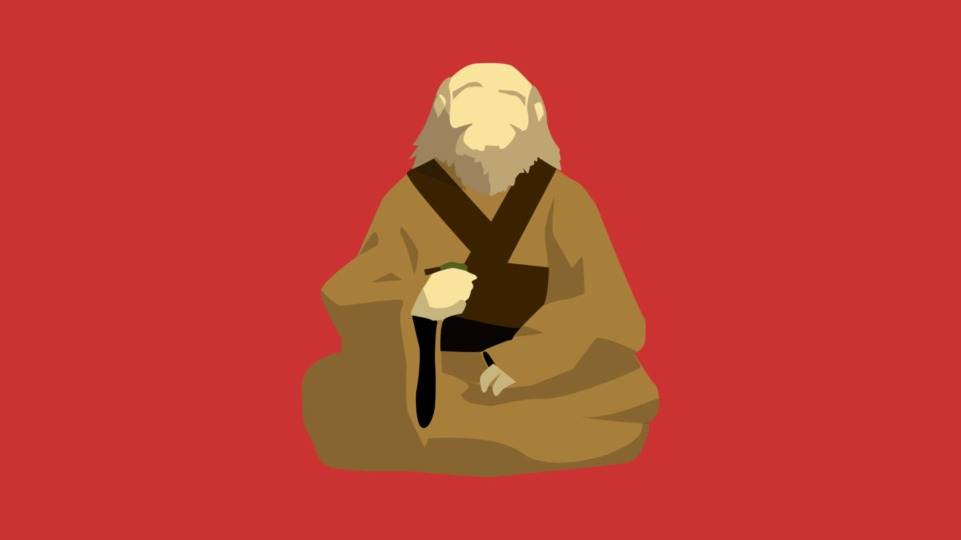 Uncle Iroh, brown robes, red background, Full HD Desktop Wallpaper