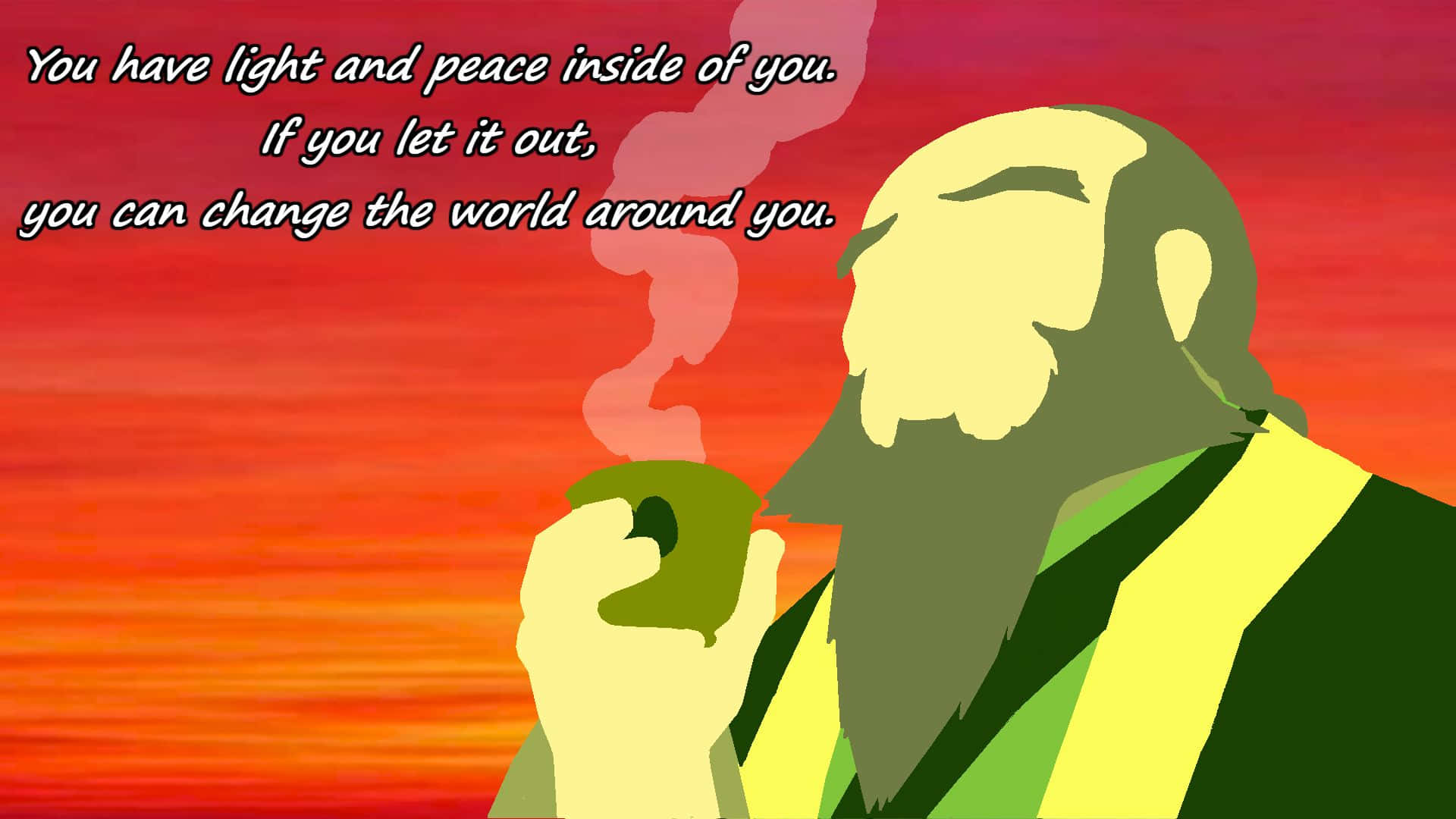 Uncle Iroh, fiery sunset sky, long beard, Full HD Desktop Wallpaper