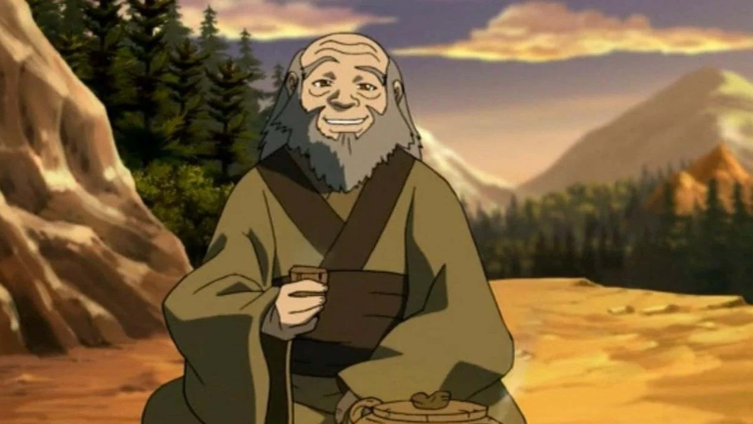 Uncle Iroh, animated monk, long gray beard, 2K Desktop Wallpaper