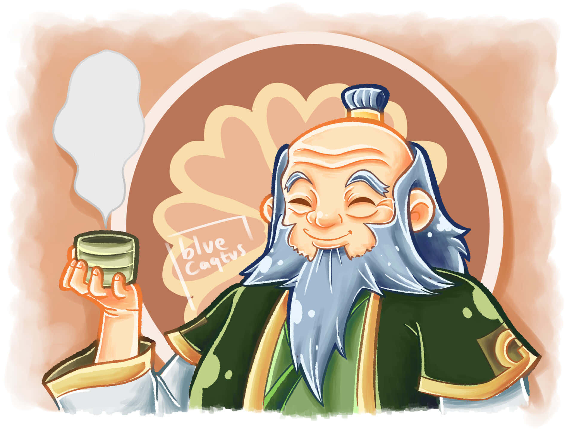 Uncle Iroh, blue beard, steaming tea, Full HD Desktop Wallpaper