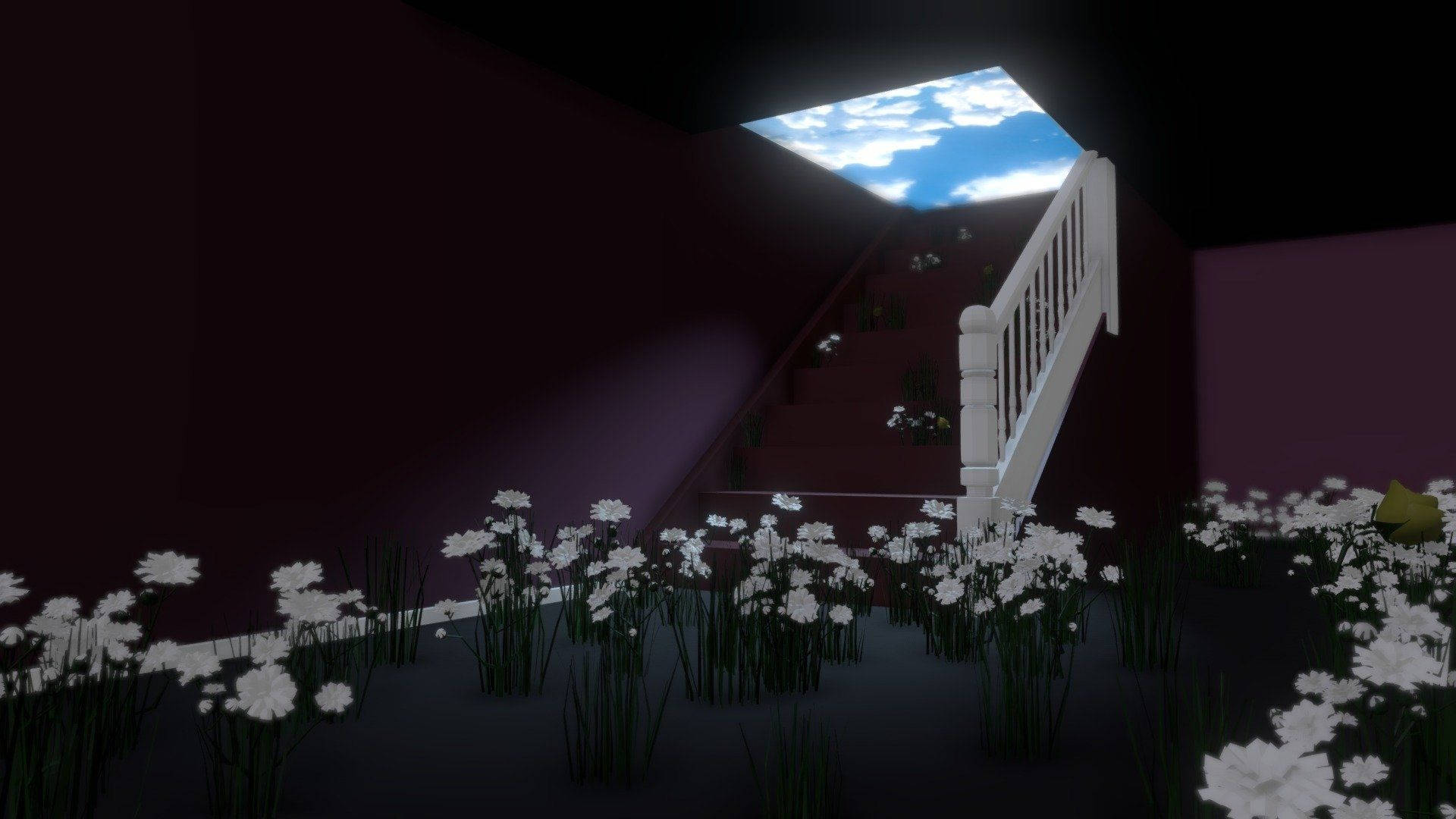 dreamcore aesthetic, underground garden, dark staircase, Full HD Desktop Wallpaper