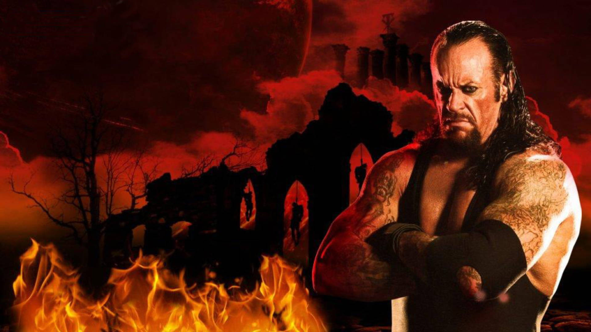 The Undertaker, inferno, fiery flames, Full HD Desktop Wallpaper