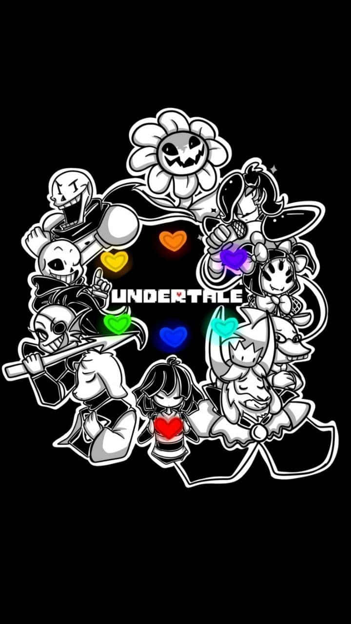 Undertale Phone, black background, circular arrangement, HD Phone Wallpaper