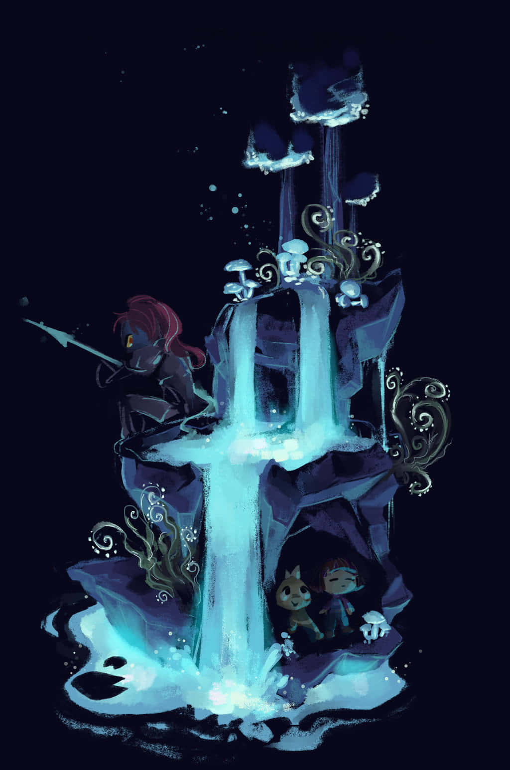 Undertale Phone, glowing blue ice waterfall, dark cavern, HD Phone Wallpaper