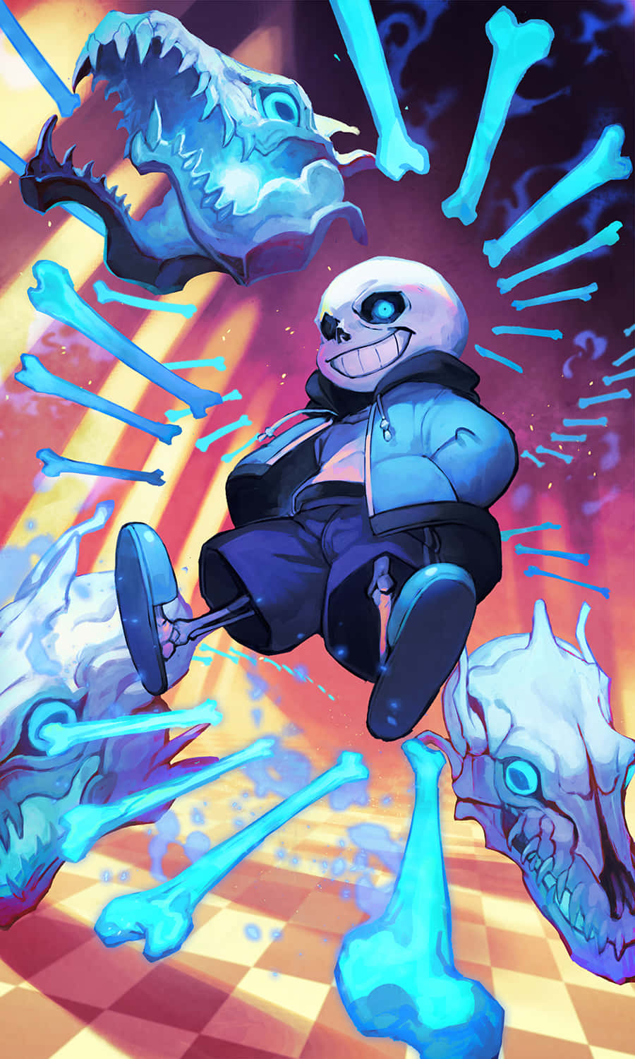 Undertale Phone, cartoon skeleton character, glowing blue eyes, HD Phone Wallpaper