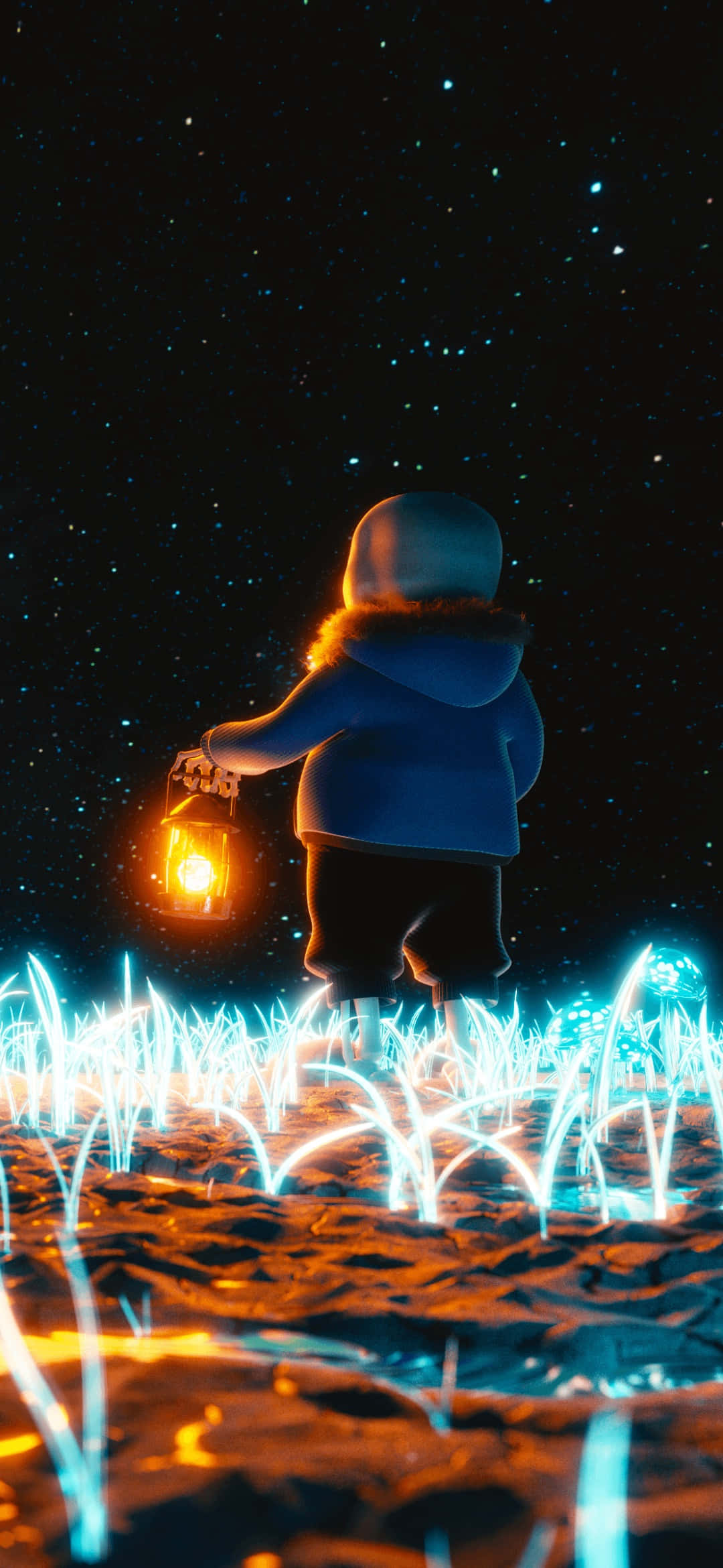 Undertale Phone, blue winter coat, glowing lantern, Full HD Phone Wallpaper