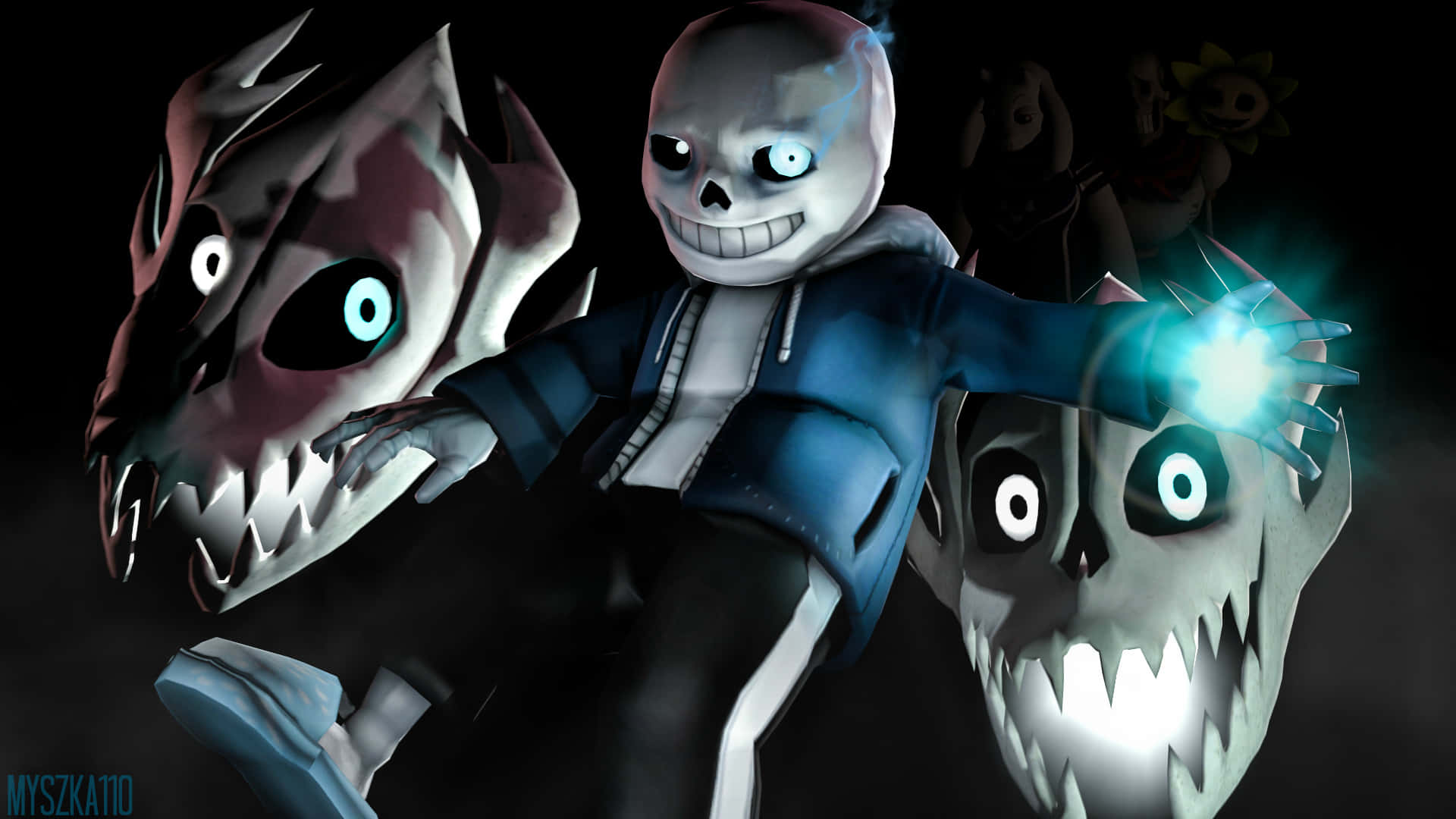 Undertale Sans, hoodie, glowing blue energy, Full HD Desktop Wallpaper