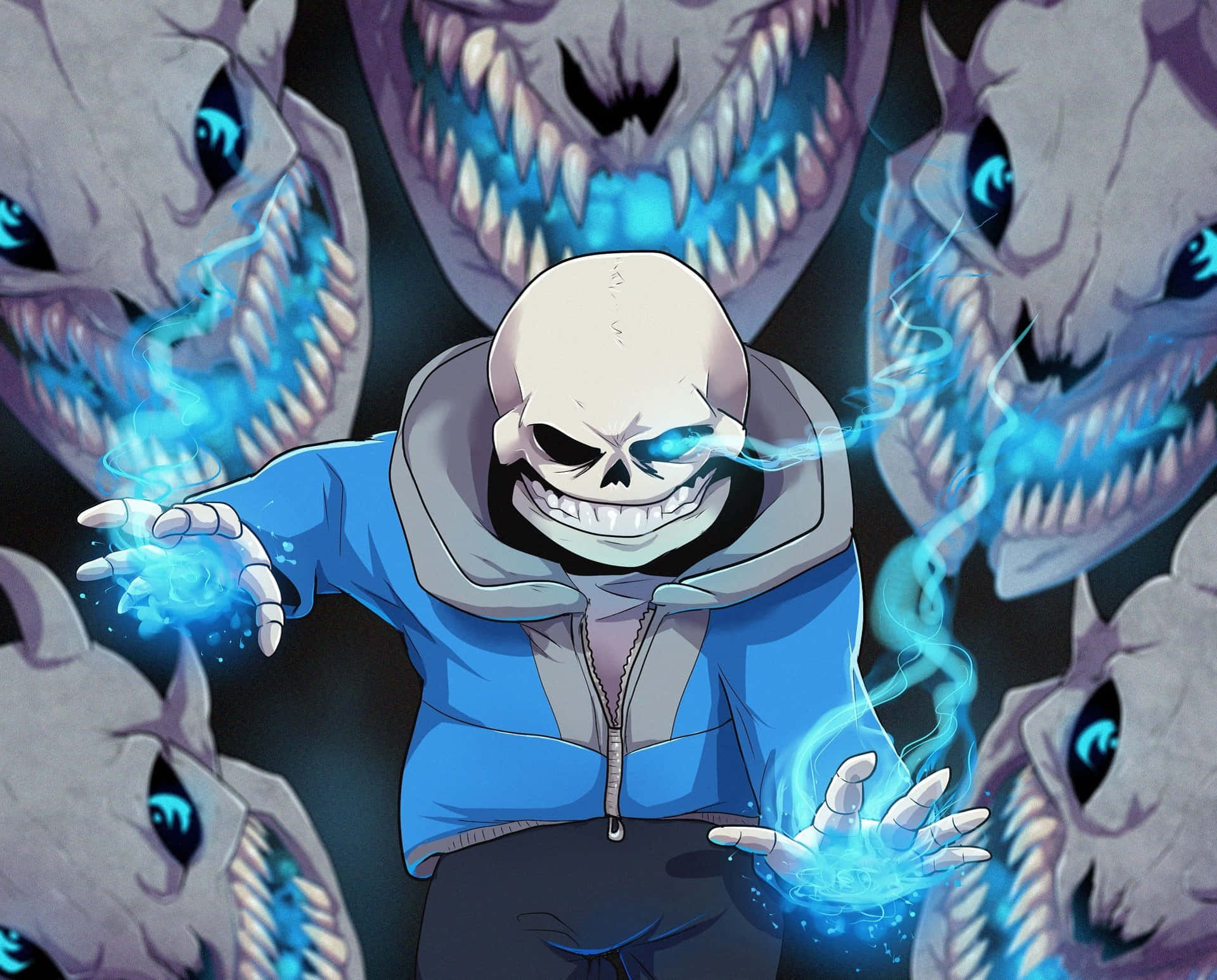 Undertale Sans, blue hoodie, glowing blue energy, Full HD Desktop Wallpaper