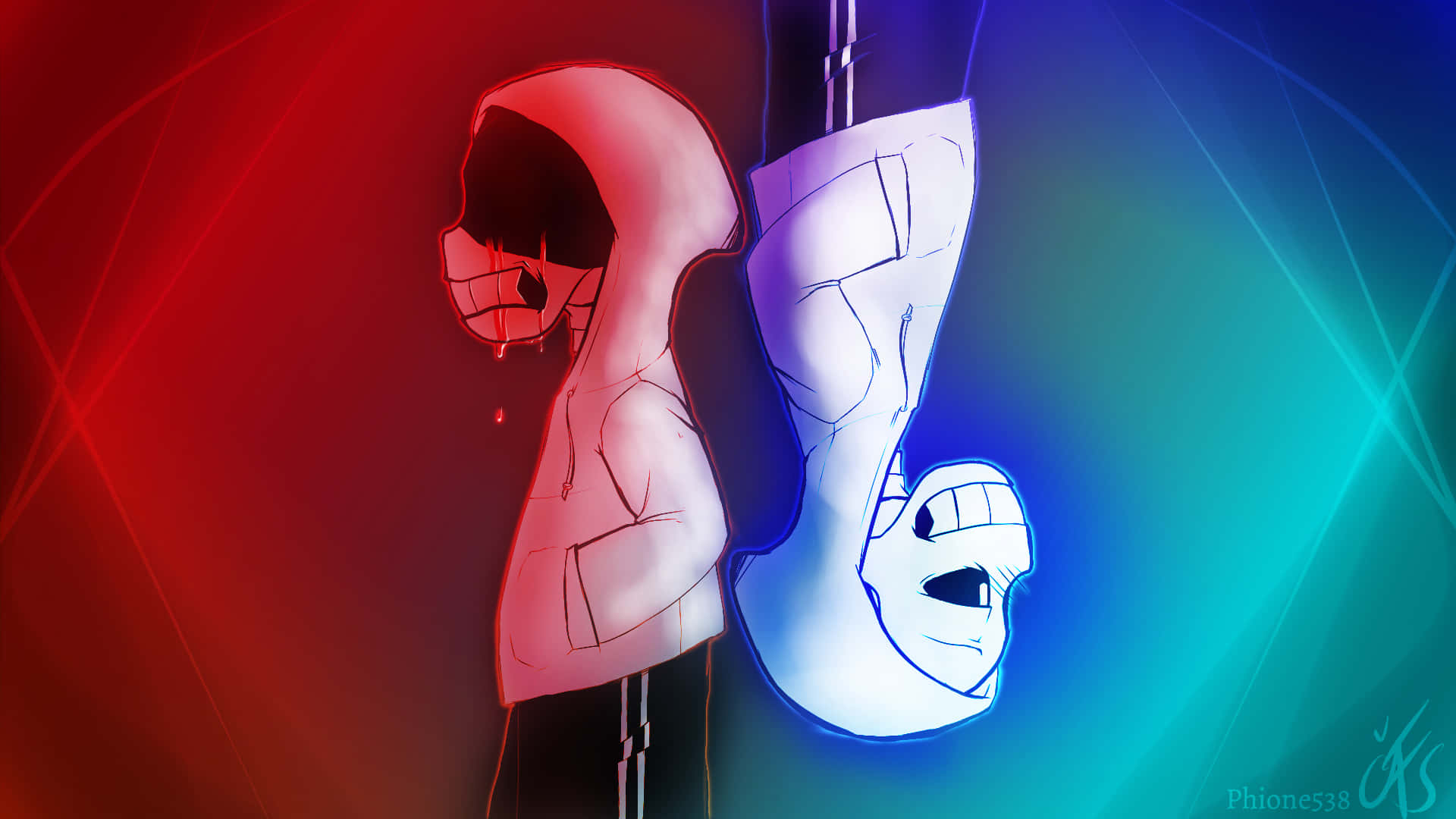 Undertale Sans, glowing red, glowing blue, Full HD Desktop Wallpaper
