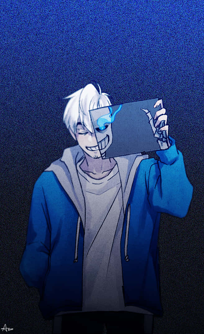 Undertale Sans, white hair, blue eyes, SD Phone Wallpaper