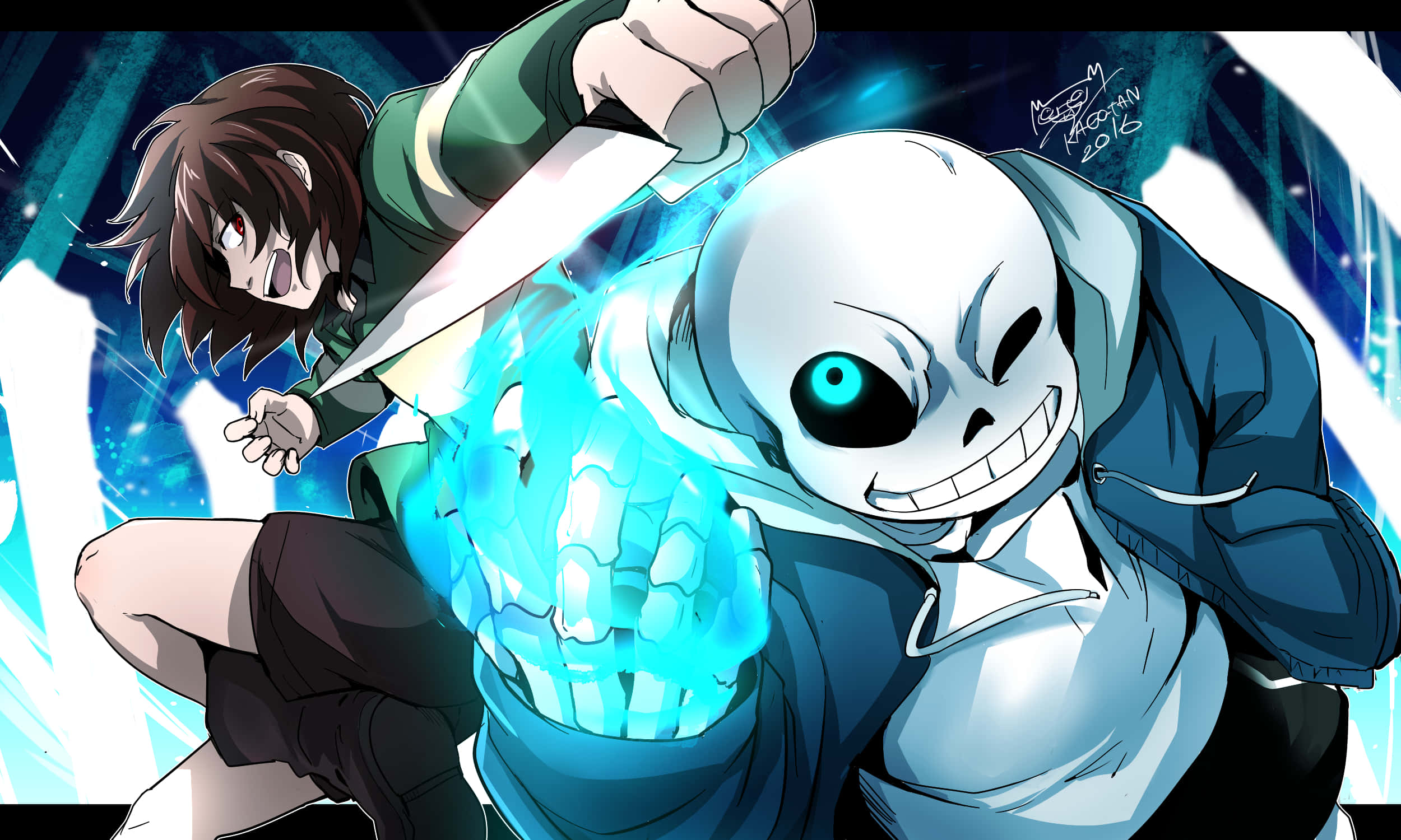 Undertale, Sans, glowing blue skeletal figure, Full HD Desktop Wallpaper