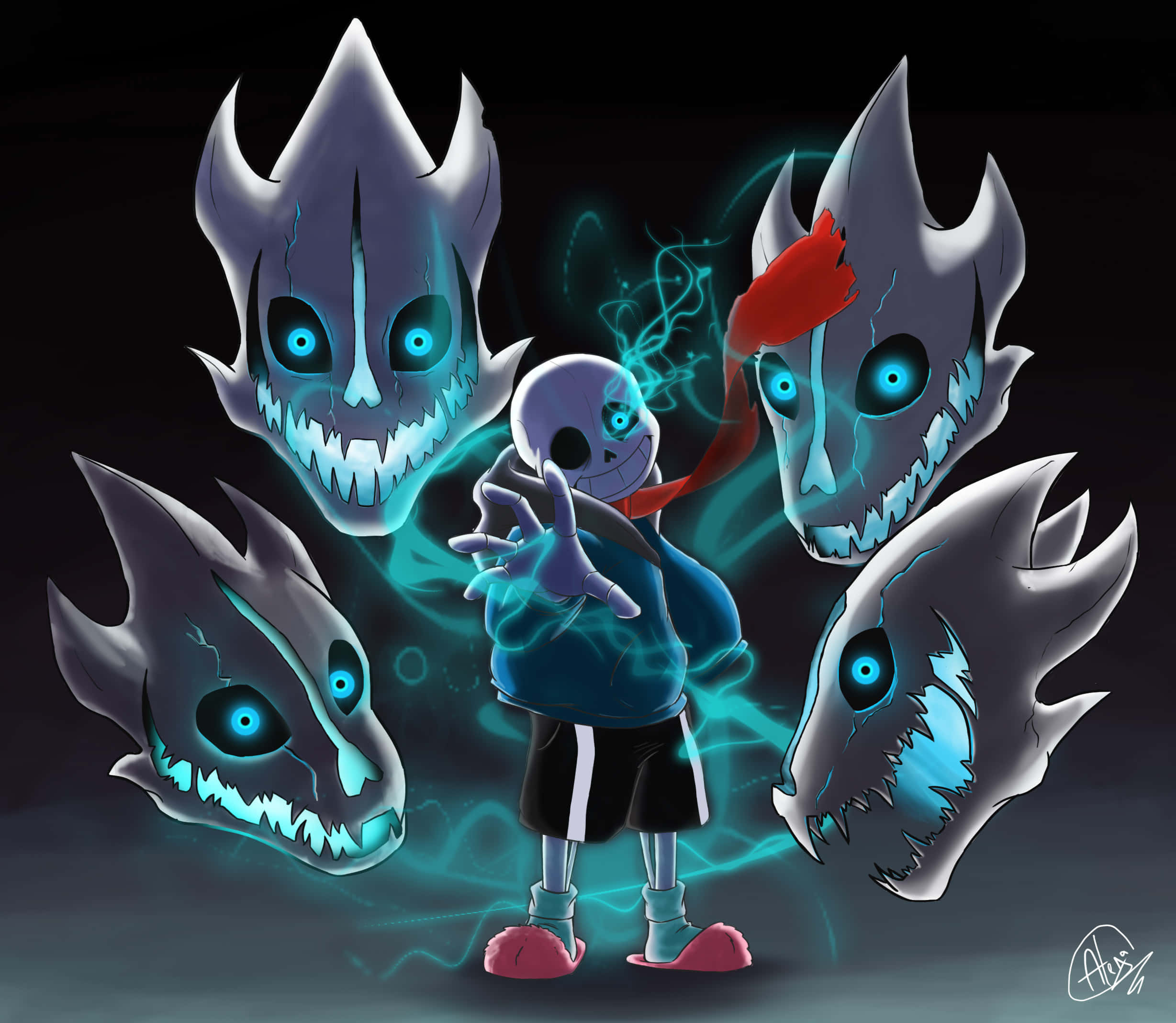 Undertale Sans, blue hoodie, glowing blue energy, Full HD Desktop Wallpaper