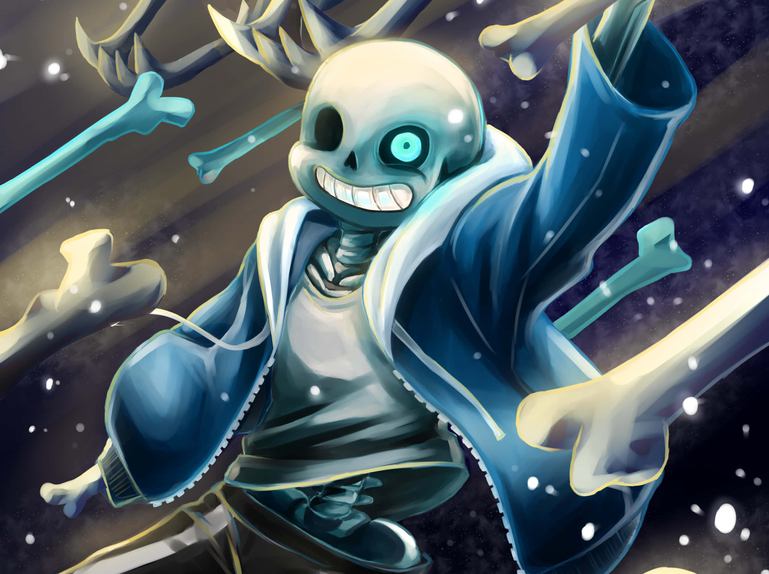 Undertale Sans, blue hoodie, floating bones, Full HD Desktop Wallpaper