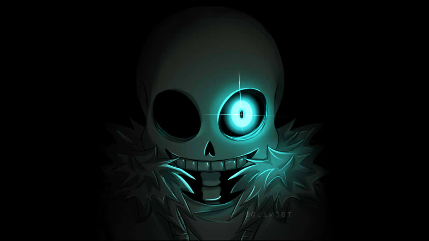 Undertale Sans, glowing cyan eyes, jagged teeth, HD Desktop Wallpaper