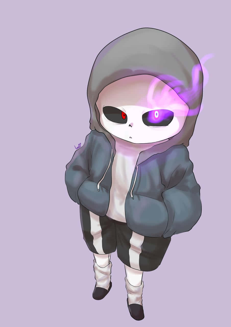 Undertale Sans, chibi-style, one red and one purple eye, HD Phone Wallpaper