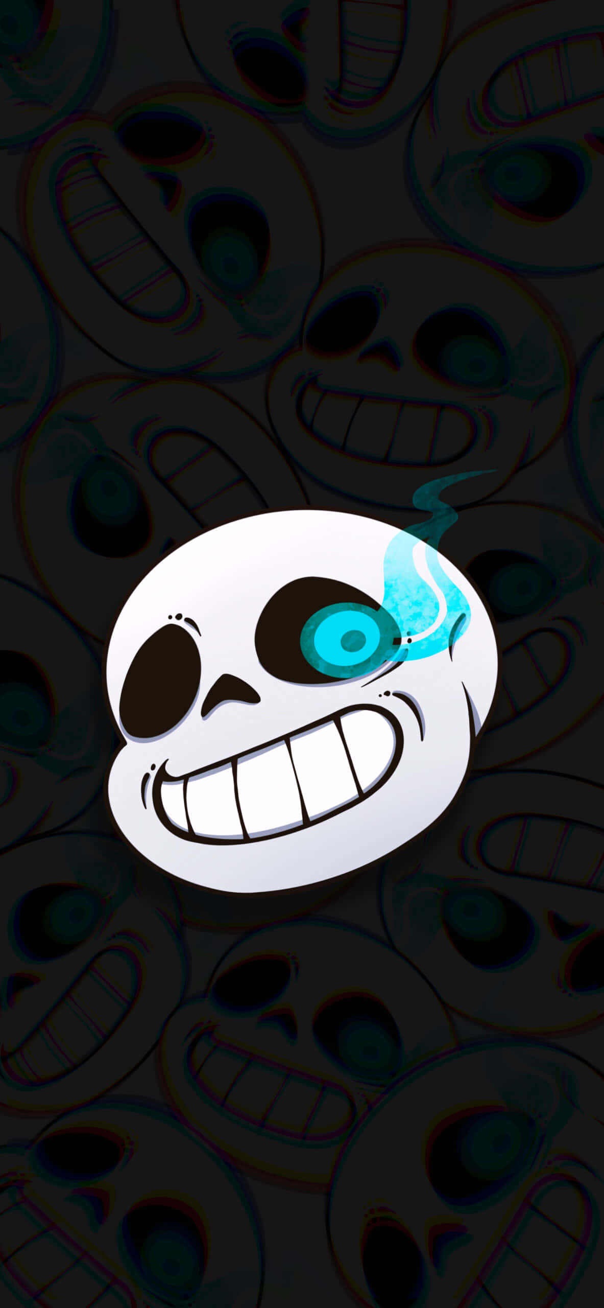 Undertale Sans, glowing blue eye, dark background, 2K Phone Wallpaper