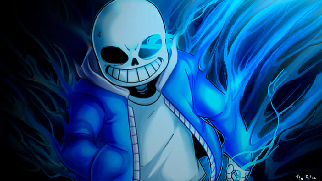 Undertale Sans, blue-hued, skeletal anime character, SD Desktop Wallpaper