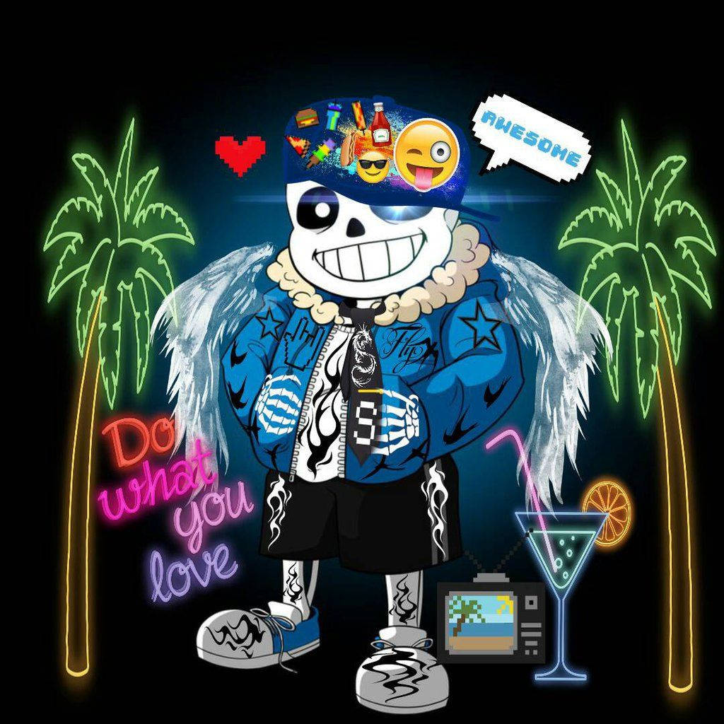 Undertale Sans, neon lights, blue cap, SD Desktop Wallpaper