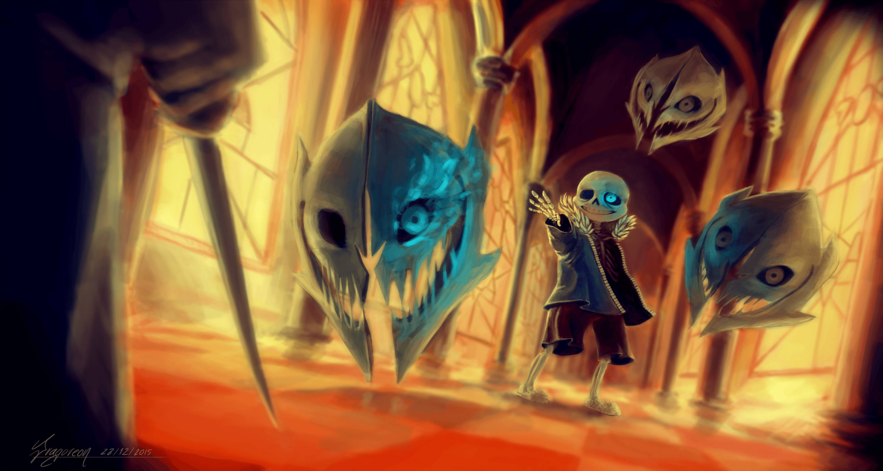 Sans, Undertale, glowing blue eyes, 2K Desktop Wallpaper