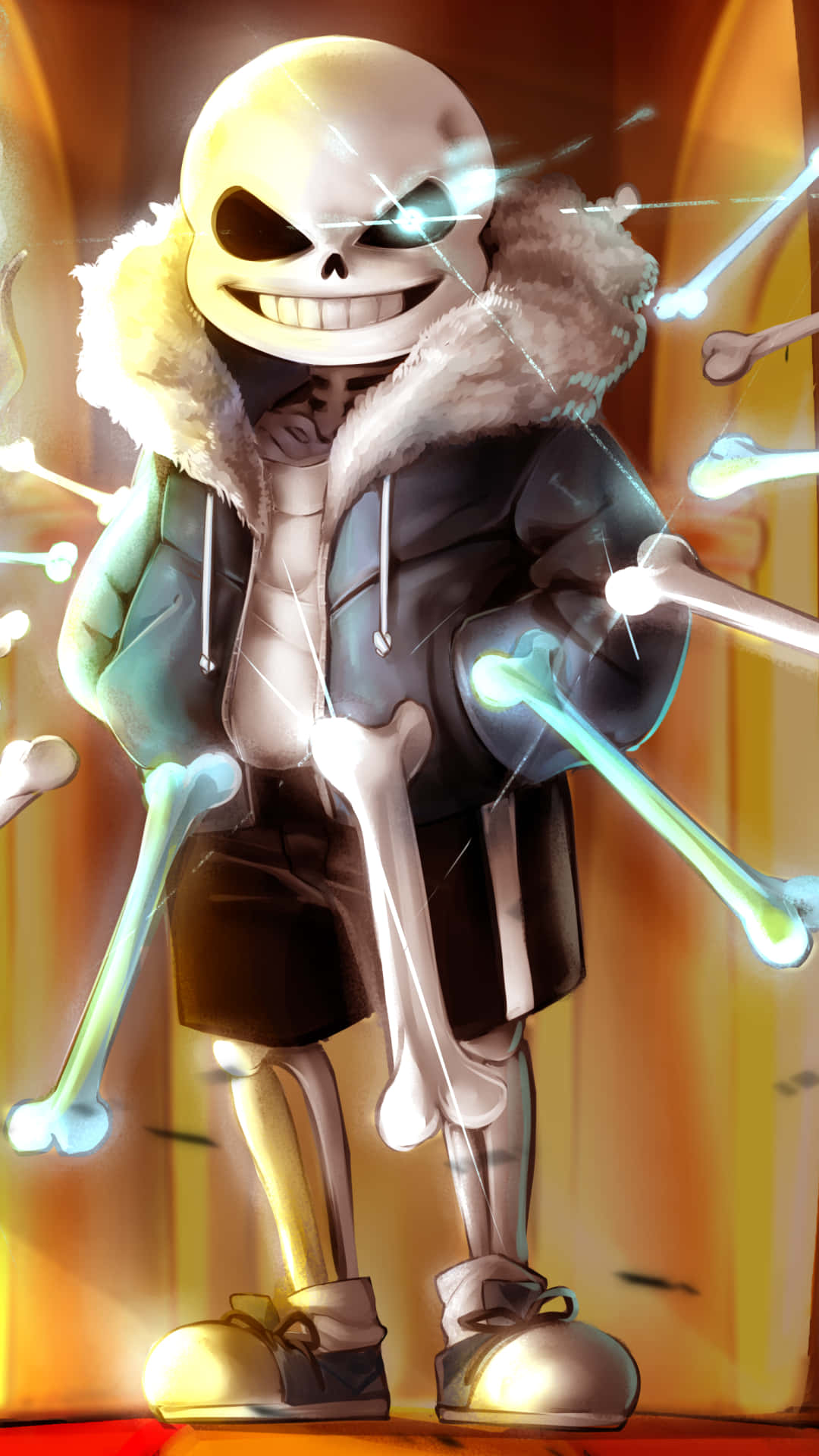 Undertale Sans, skeletal character, fur-lined coat, Full HD Phone Wallpaper