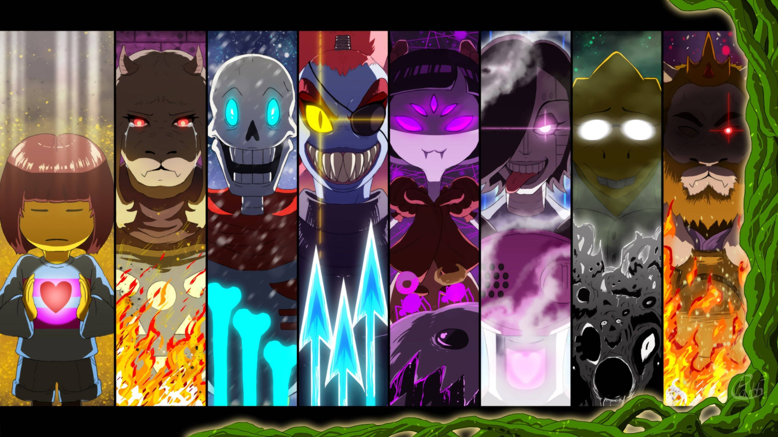 Undertale, anime characters, glowing eyes, 2K Desktop Wallpaper
