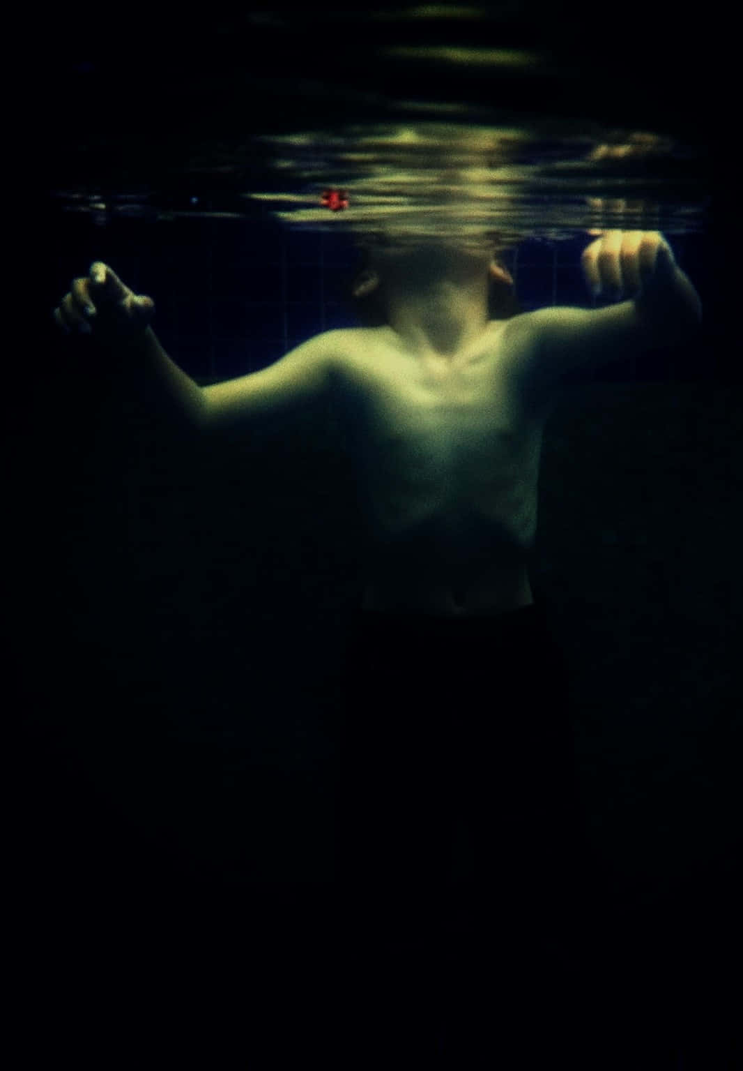 Underwater iPhone, red flower, dimly lit pool, HD Phone Wallpaper