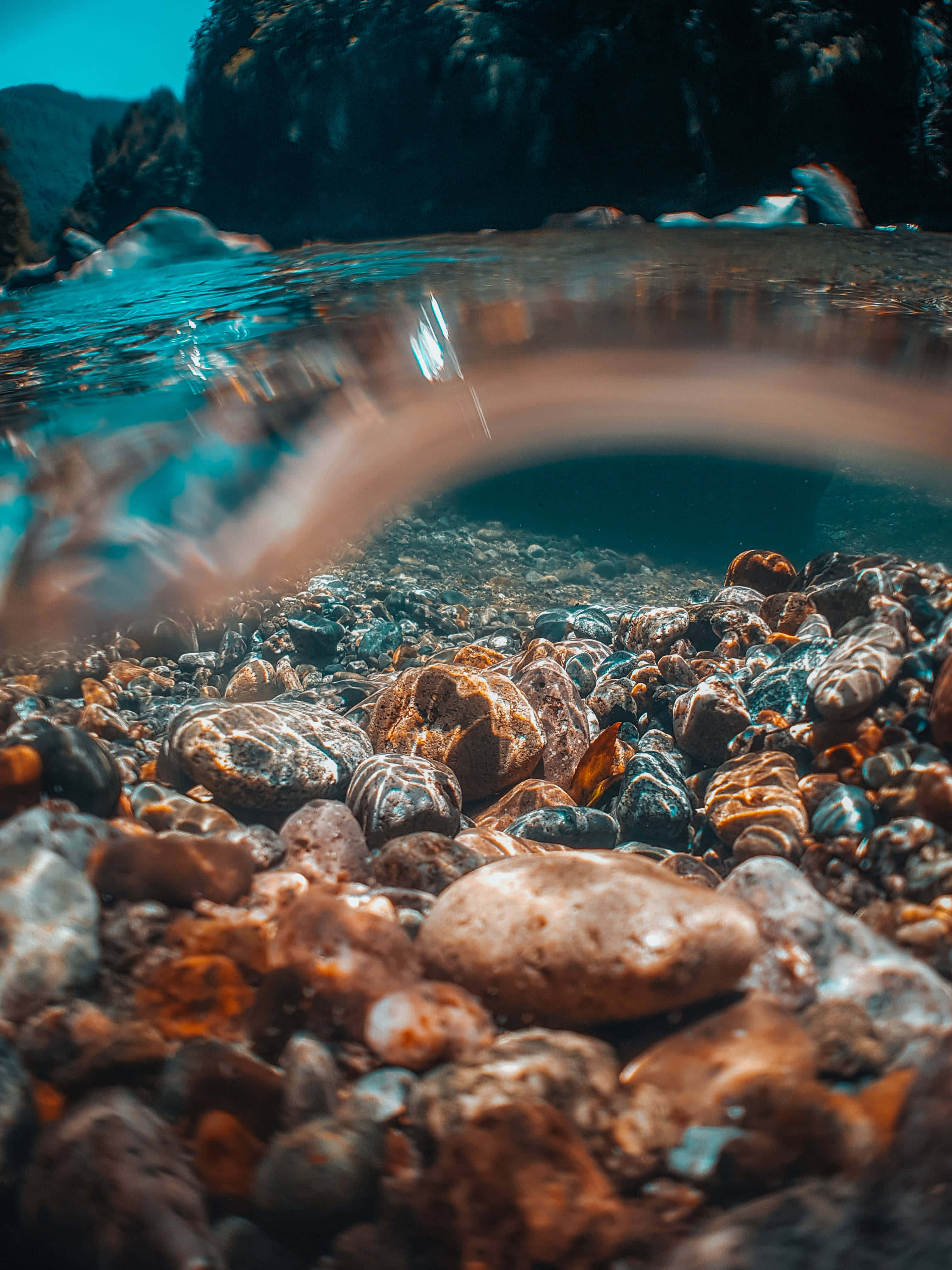 underwater iPhone, 3024 x 4032, sunlit riverbed stones, 4K Phone Wallpaper