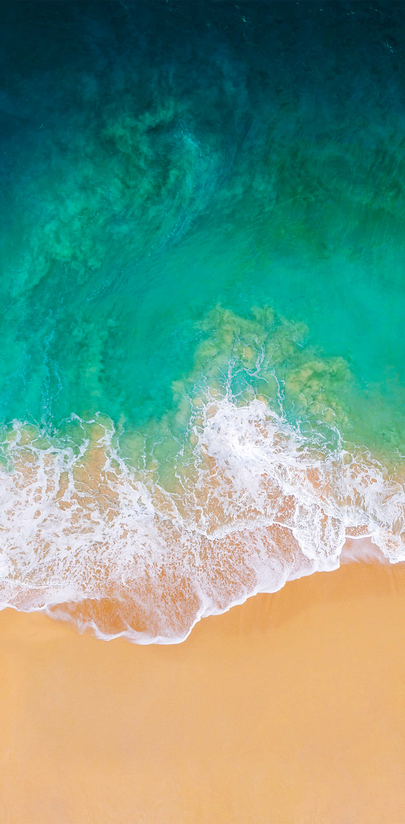 iPhone, turquoise ocean, golden sand, 2K Phone Wallpaper