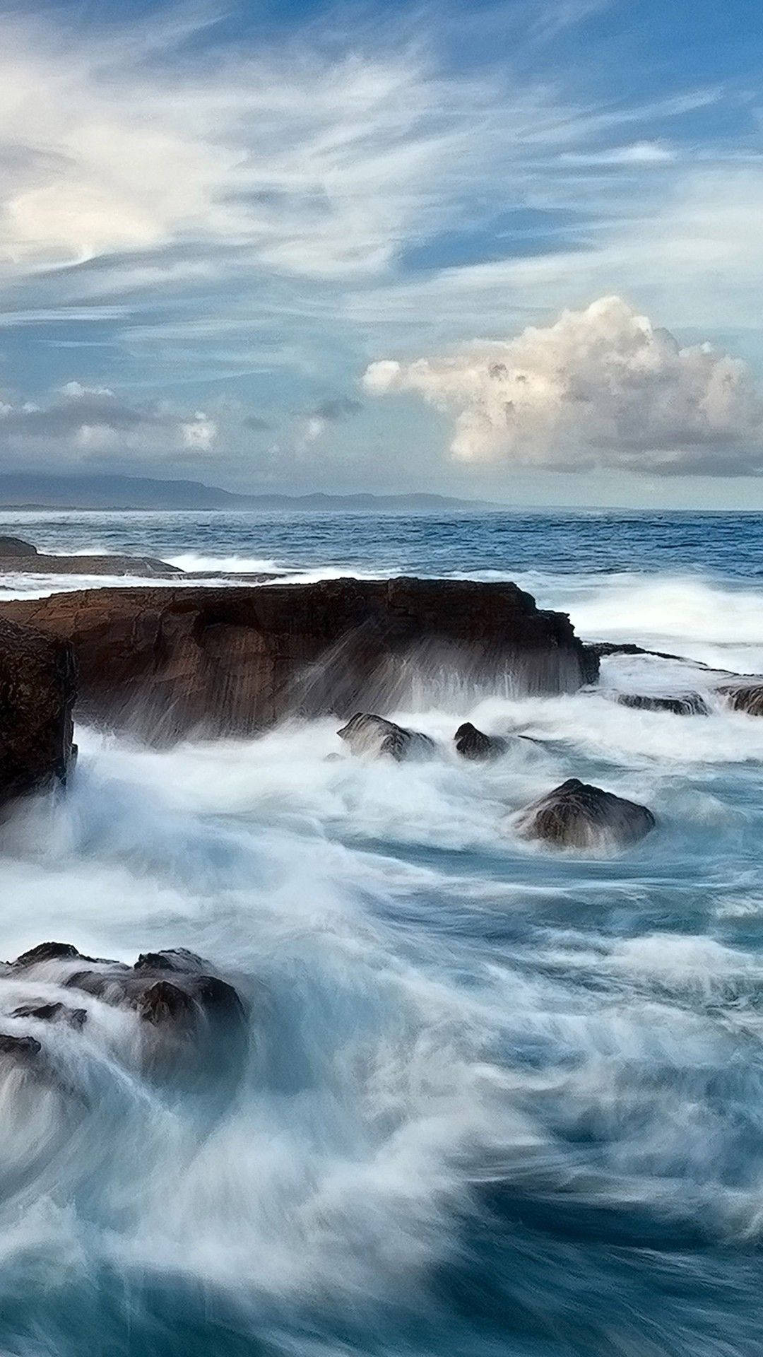 Ocean iPhone, ocean waves, dark volcanic rocks, Full HD Phone Wallpaper