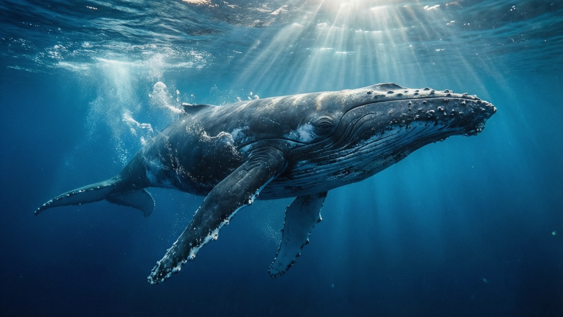 humpback whale, deep blue ocean, sunlight filtering through, Full HD Desktop Wallpaper