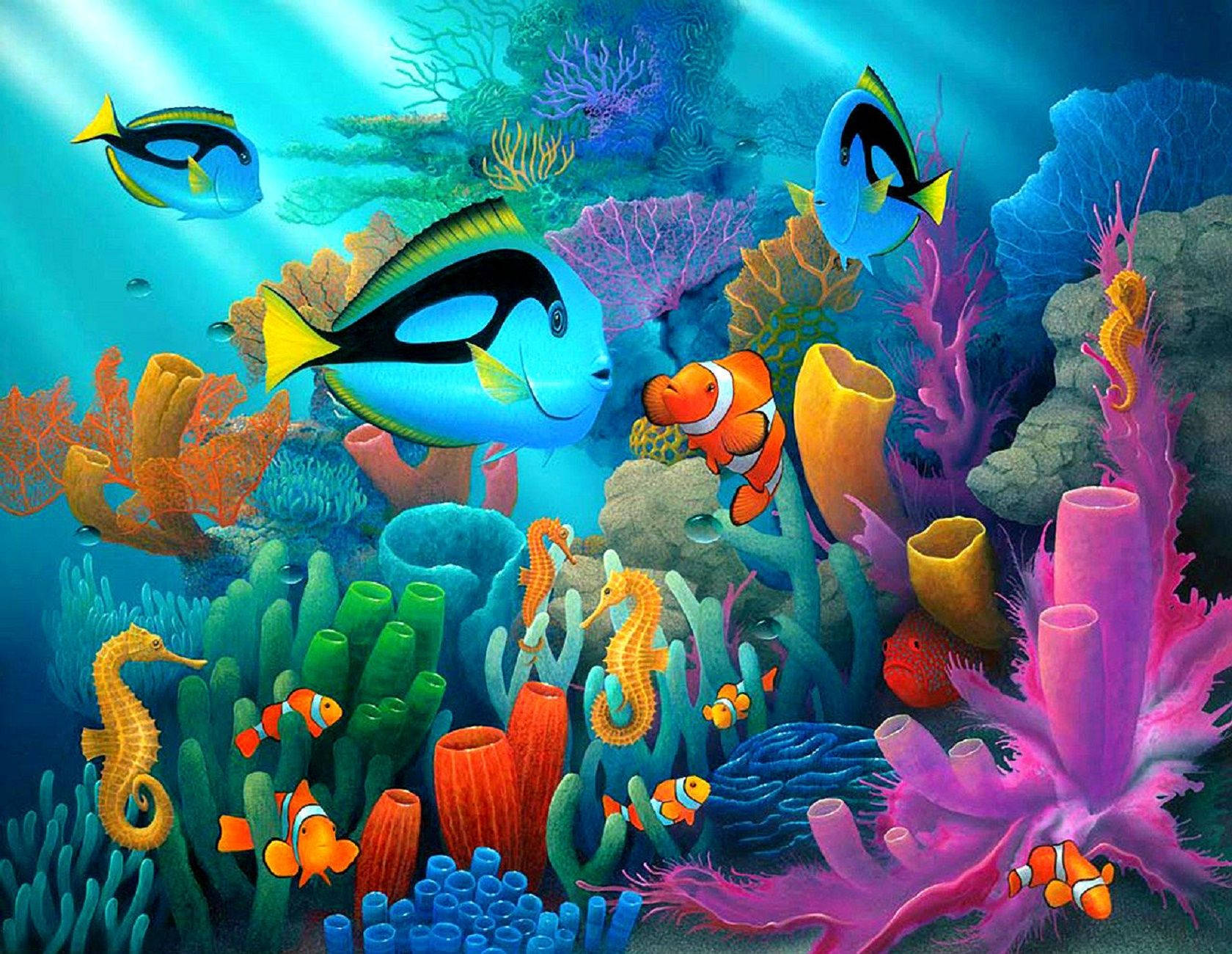 colorful underwater world, vibrant underwater scene, colorful coral reefs, HD Desktop Wallpaper