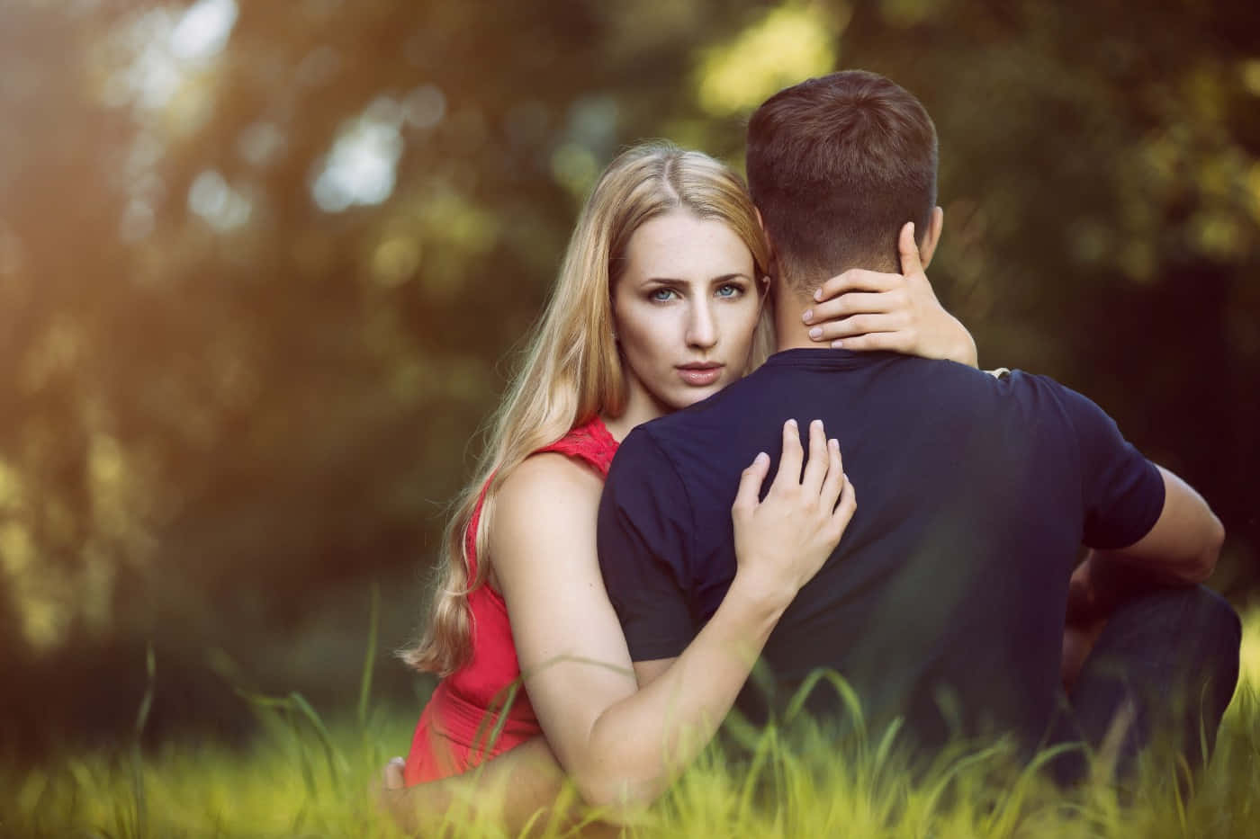 Unfaithful Women, blonde woman, red, HD Desktop Wallpaper