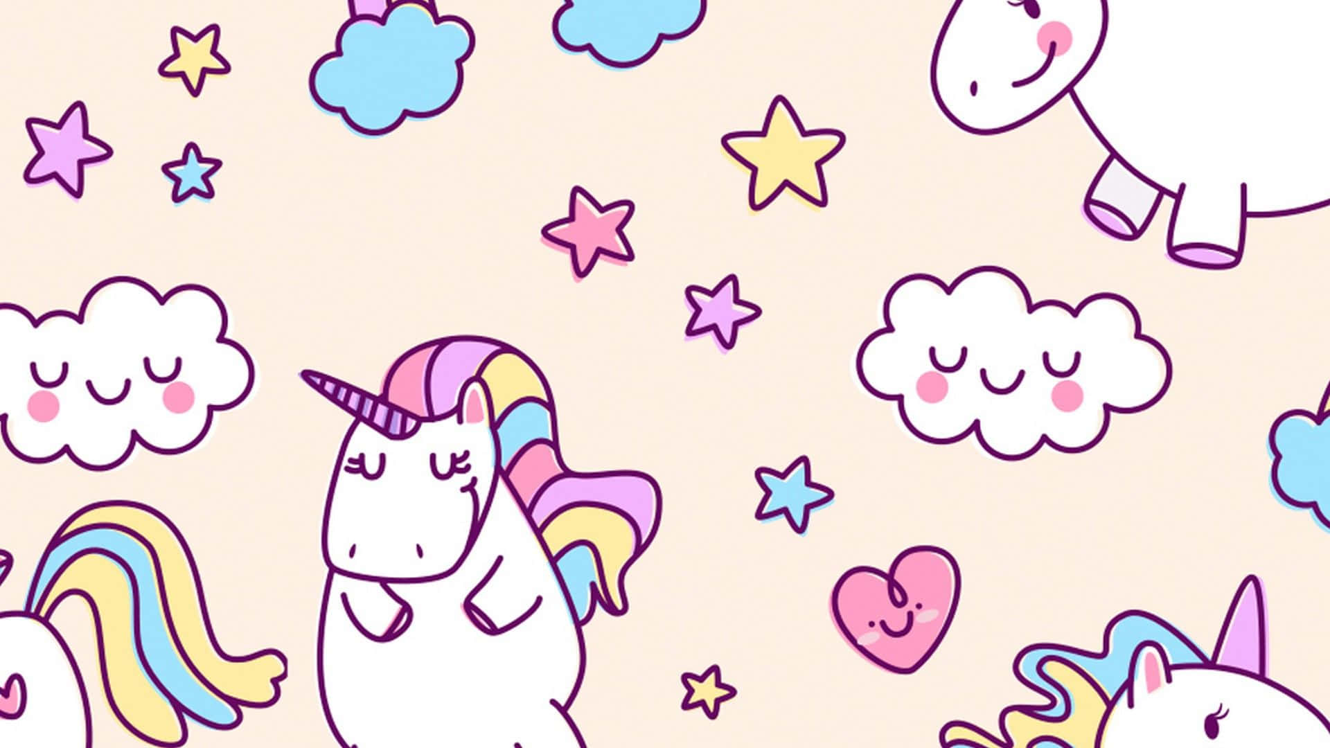 unicorn, rainbow mane, smiling clouds, Full HD Desktop Wallpaper
