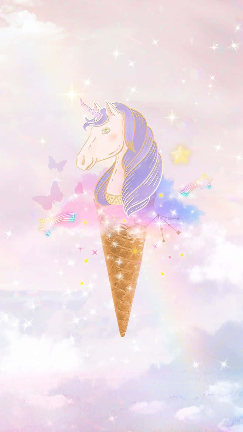 purple haired unicorn, waffle cone, pastel sky, HD Phone Wallpaper
