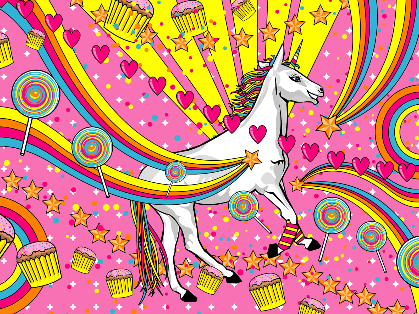 Unicorn Aesthetic, rainbow trails, candy-filled sky, HD Desktop Wallpaper