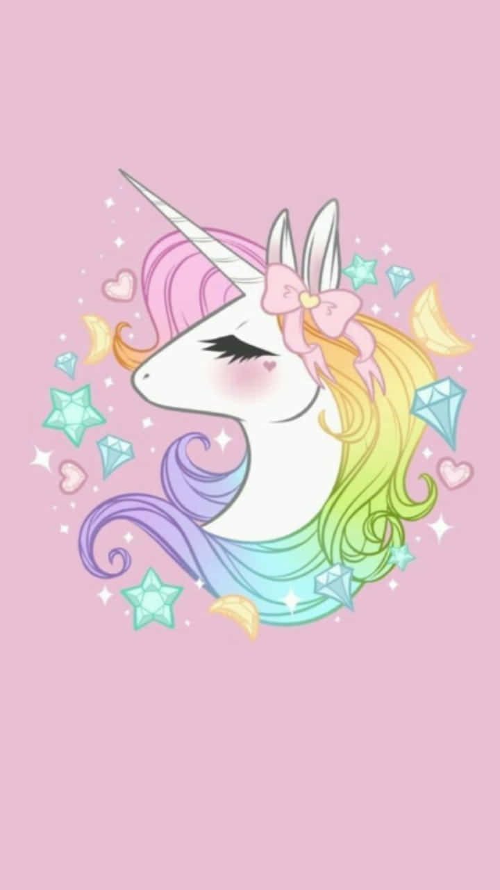 cute cartoon unicorn, rainbow mane, pink bow, HD Phone Wallpaper