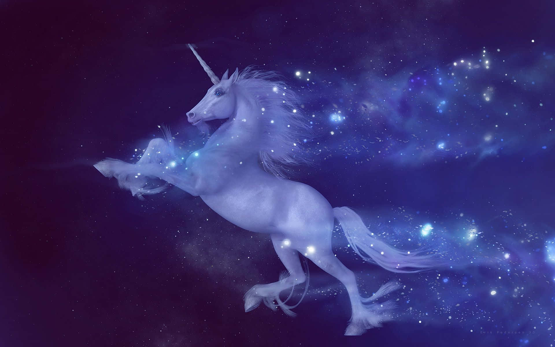 unicorn, starry cosmic sky, glowing particles, Full HD Desktop Wallpaper
