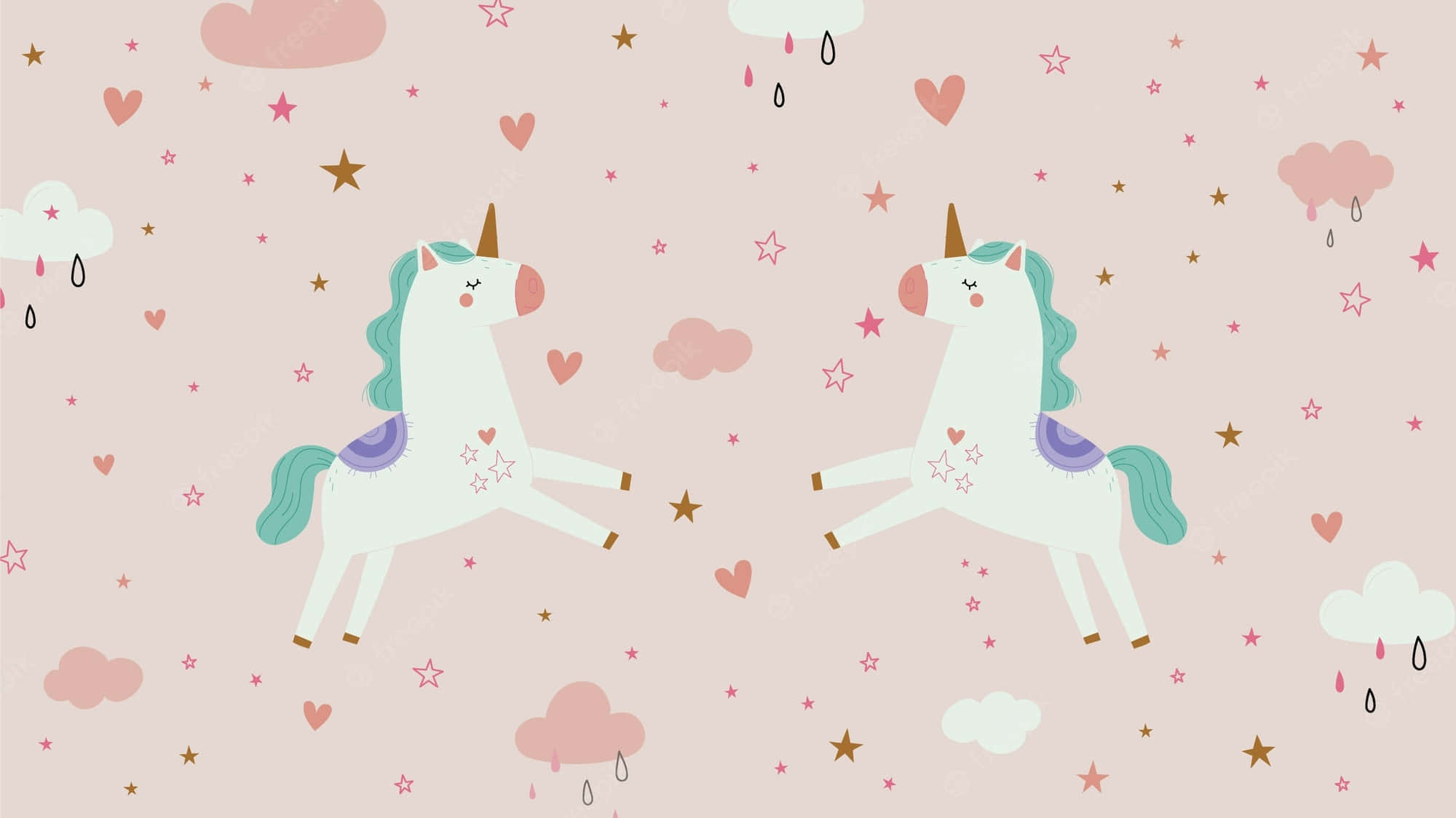 unicorn, pastel pink sky, hearts clouds, Full HD Desktop Wallpaper